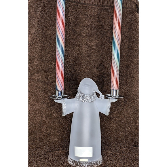 Santa Candle Holder Frosted and Clear AND Red Green Candles - Picture 4 of 5